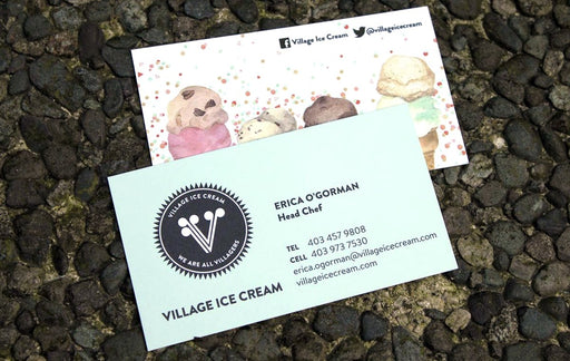 Uncoated Business Cards 14pt printed in Vancouver for Village Ice Cream 