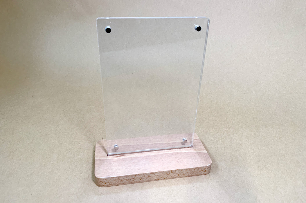 Quick Change Acrylic 4x6 Sign And Menu Holder w/ Magnets And Wood Base