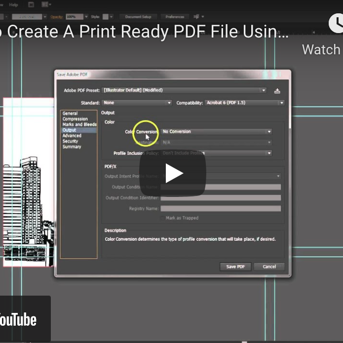 Screen shot of video tutorial - Creating A Print Ready PDF File In Adobe Illustrator