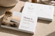 Extra thick 24pt recycled uncoated postcards for Haven Real Estate displaying custom tagline Home is everything and postcard back design. printed by Clubcard Vancouver