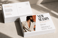 Extra thick 24pt recycled uncoated promotional postcards custom printed for Thread & Co. showing front and back layout designs