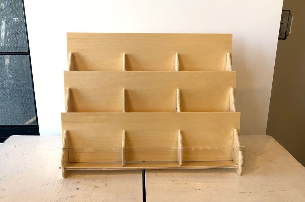 3 Level Retail Birch Wood Card Display Rack With 9 - Pockets - Clubcard Printing Canada