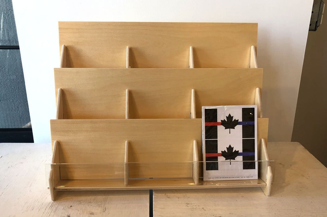 3 Level Retail Birch Wood Card Display Rack With 9 - Pockets - Clubcard Printing Canada