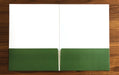 Inside view of open 14pt presentation folder with green pockets printed in Vancouver BC by Clubcard