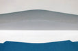 Close-up view showing the open back flap and white interior of a blue 70lb uncoated No. 10 envelope