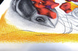 Fine art print sample featuring a pencil drawing of a bird head with colourful red and yellow details, printed by Clubcard Vancouver