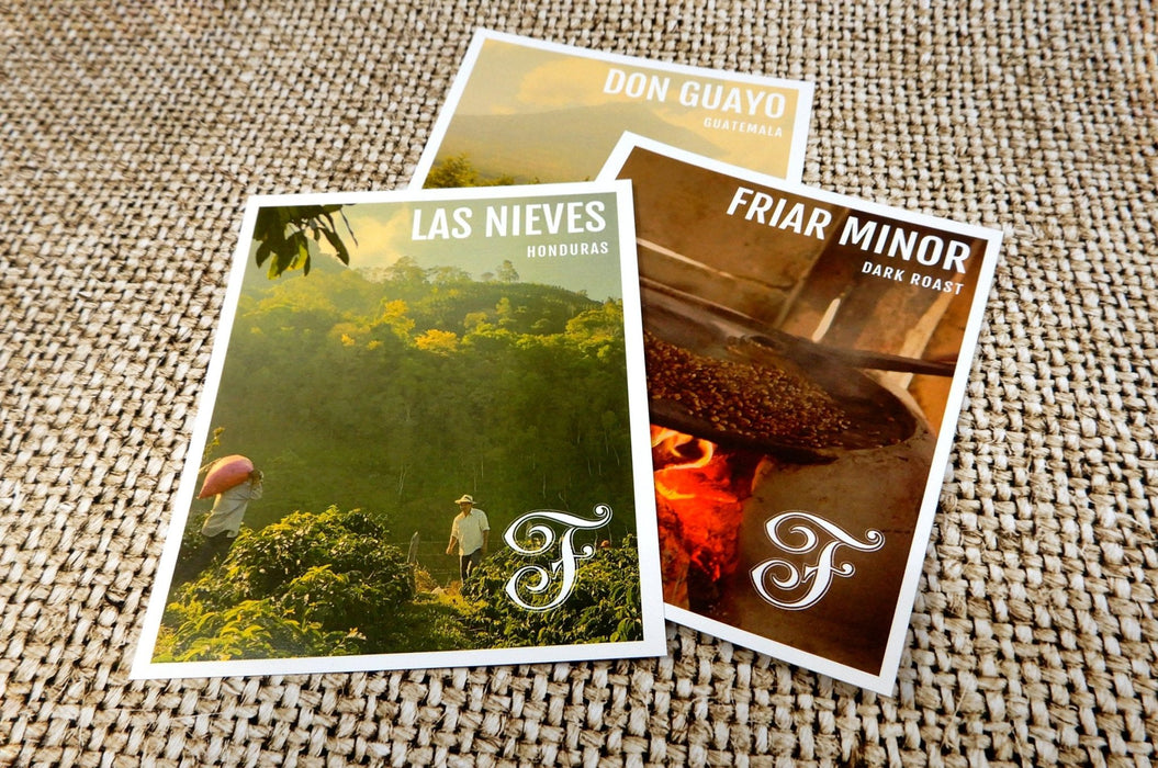 Custom coffee roaster promotional product cards printed on 15pt coated stock by Clubcard Vancouver