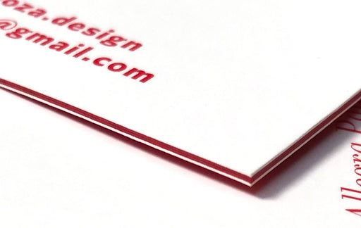 37pt uncoated business card showing thick red coloured core sandwich layer on the edge