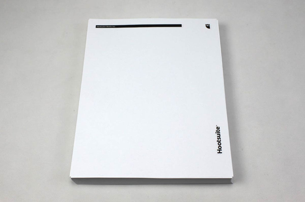 Custom printed Hootsuite letterhead sample on 70lb uncoated paper stock displayed on a light background