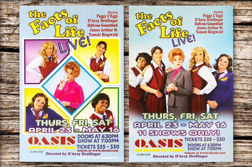 The Facts of Life LIVE promotional event postcards printed on 15pt coated stock by Clubcard Vancouver