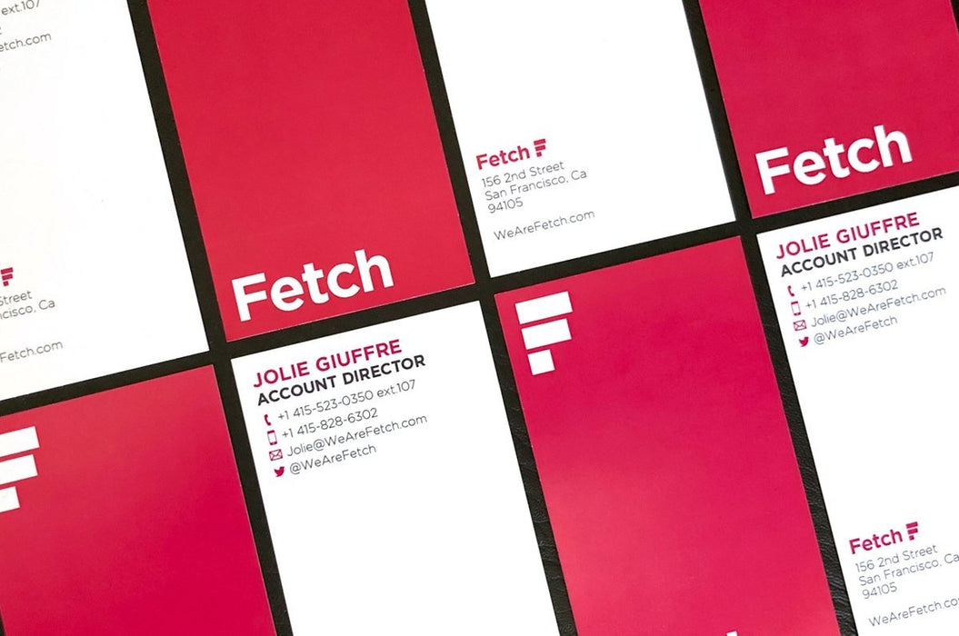 Fetch agency custom red and white corporate business cards printed on 15pt coated stock by Clubcard Vancouver