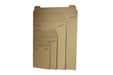 Stack of brown heavy-duty kraft stay-flat mailer envelopes in various sizes with tab locks.