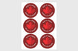 Sticker sheet with six large two inch red circular bilingual Made in Canada Fabrique au Canada maple leaf stickers