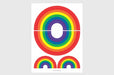 Single sticker sheet featuring four arched rainbow pride vinyl stickers in two sizes