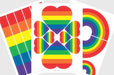 Three LGBTQ Pride sticker sheets displaying rainbow bars rainbow hearts and arched rainbow vinyl stickers