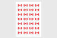 Arrangement of circular red and white bilingual Made in Canada Fabrique au Canada maple leaf sticker sheets