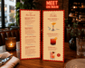 Meet on Main promotional food and beverage menu cards printed on 15pt coated stock by Clubcard Vancouver