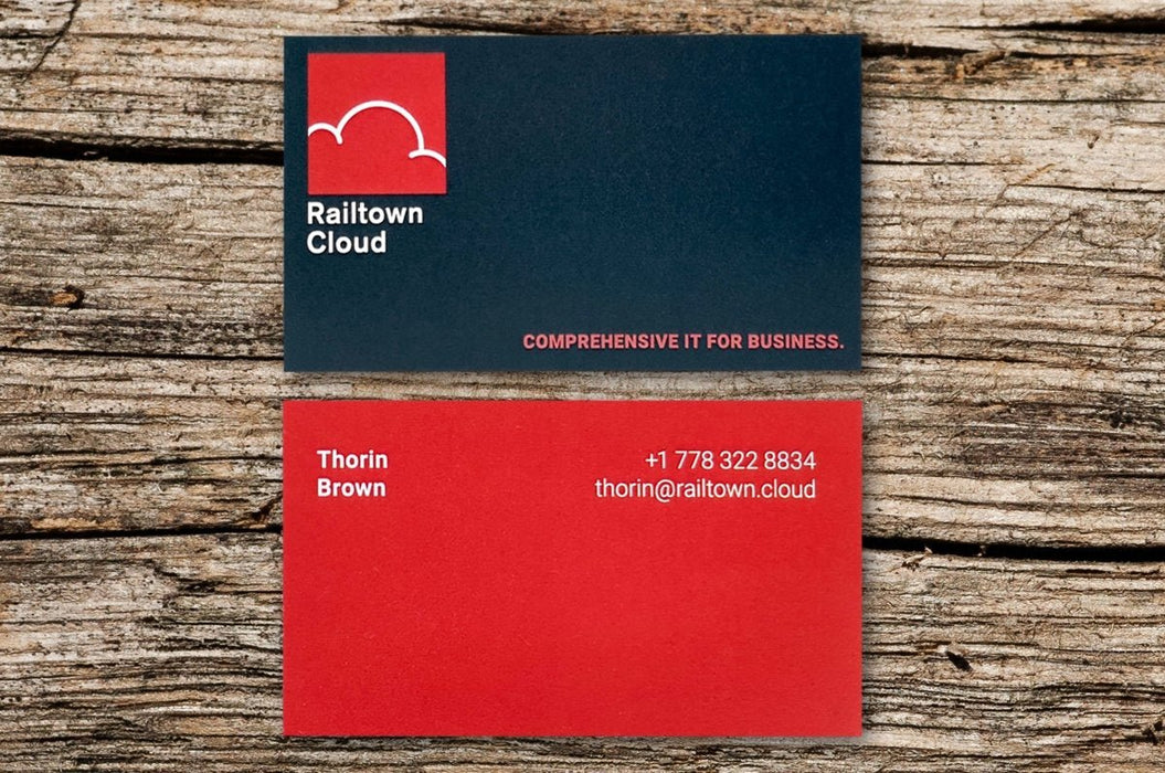 Railtown Cloud custom corporate business cards printed on 15pt coated stock by Clubcard Printing Vancouver