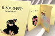 Cover and open pages of a saddle stitched illustrated zine "Black Sheep" by May-Yun Ong printed in Vancouver