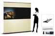 Diagram of ultra wide retractable banner stand with silhouette for scale showing base and support pole hardware components