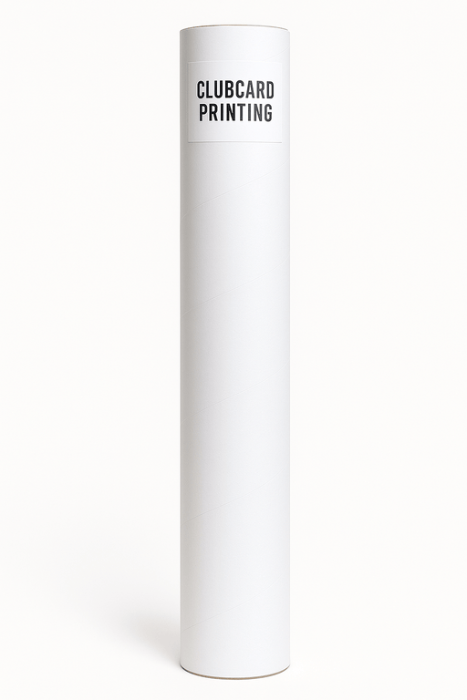 Durable white cardboard mailing tube with plastic end caps for posters and large prints.