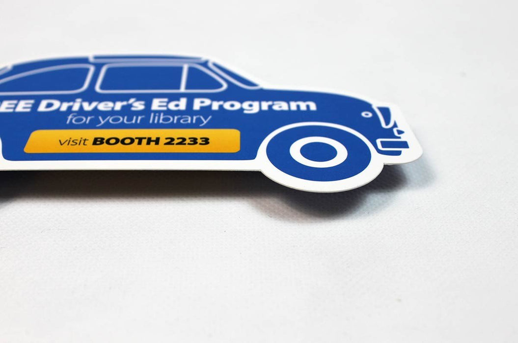 custom shaped die cut card in the shape of a car printed on 19pt silk laminated Card Stock | Clubcard Printing