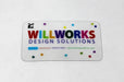 Print custom business in full color on 20pt clear plastic. Clear plastic card example by Willworks Design Solutions.