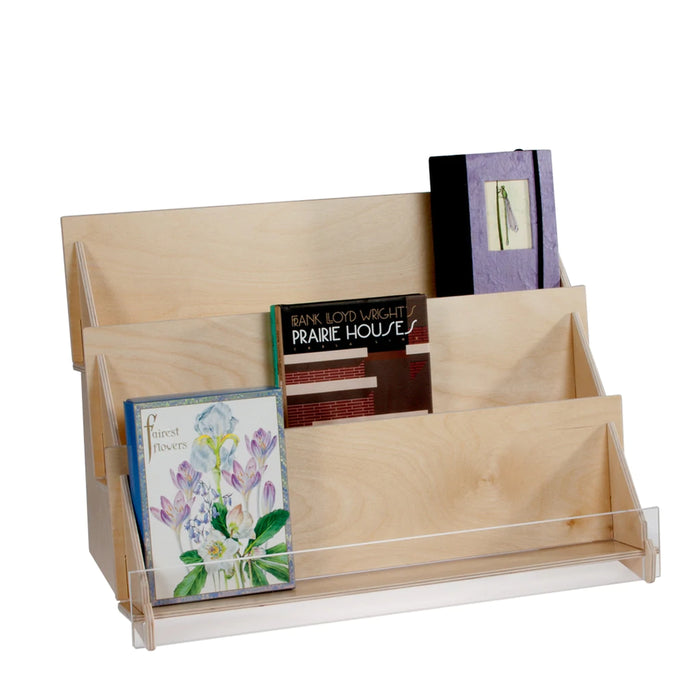 Three Level Postcard Display Rack With 17" Wide Birch Shelves
