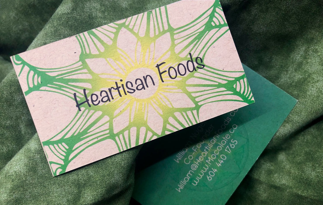 Natural Kraft Business Cards 18pt printed in Vancouver for heartisan foods  