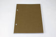 Front of unpackaged chicago screw notebook with kraft brown cover, white pages and silver screws.