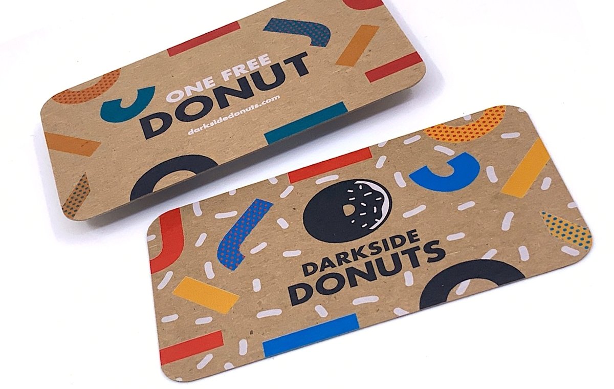 Vancouver business card printing | Natural Kraft chipboard business cards for Darkside Donuts