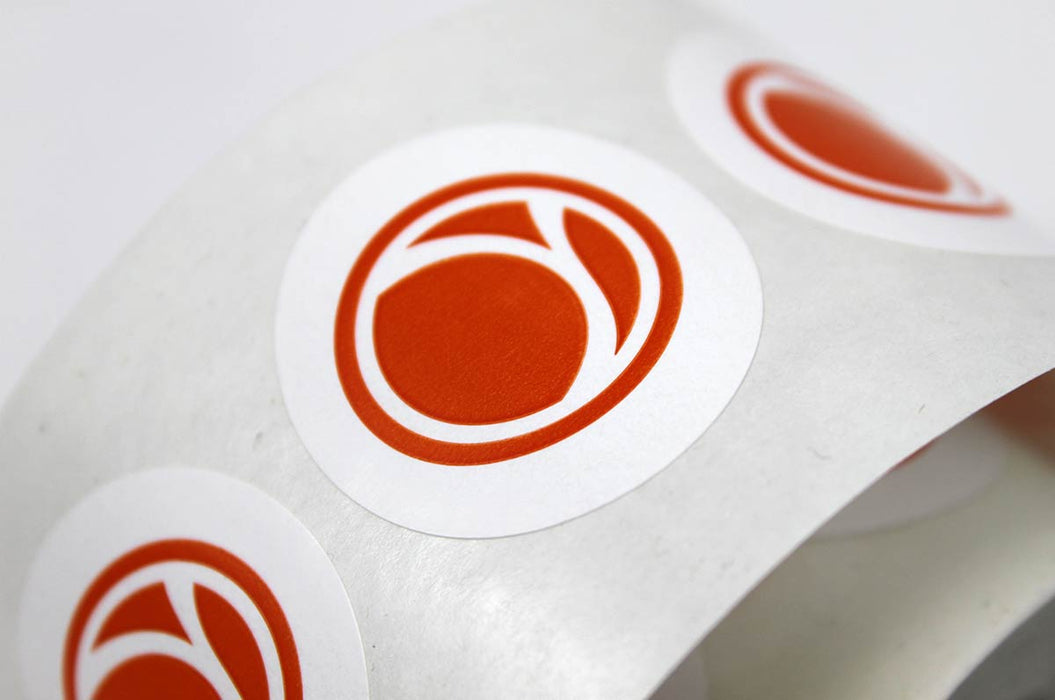 clubcard circle logo symbol sticker printed with Red ink on white gloss stock | Clubcard printing  