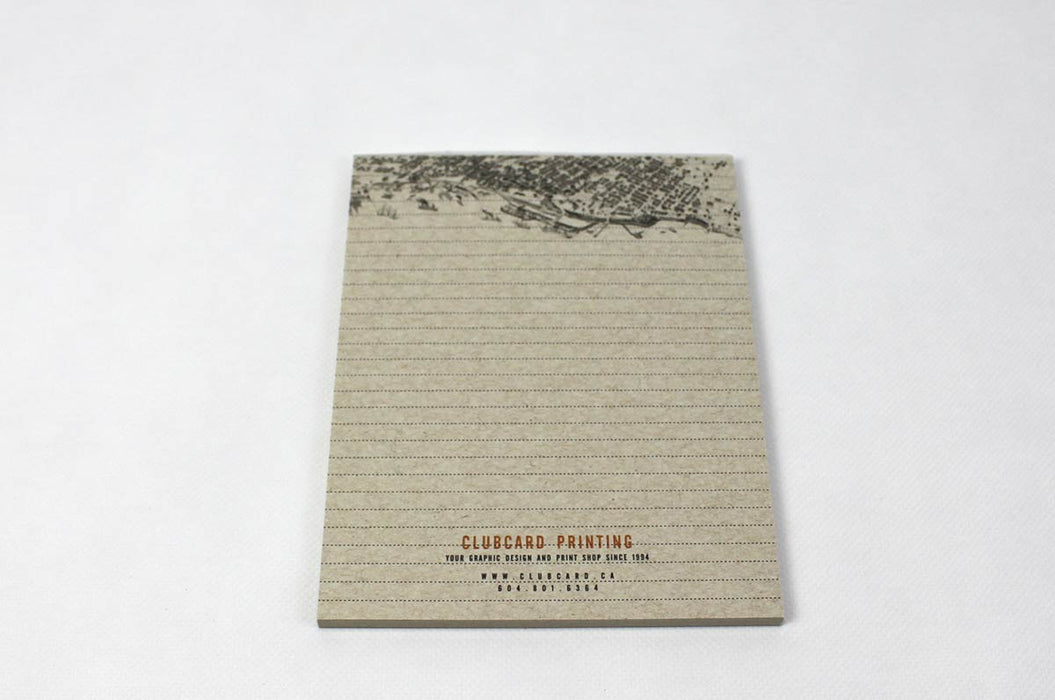 Custom notepads with full color digital printing on 80lb natural kraft paper, 100% PCW.