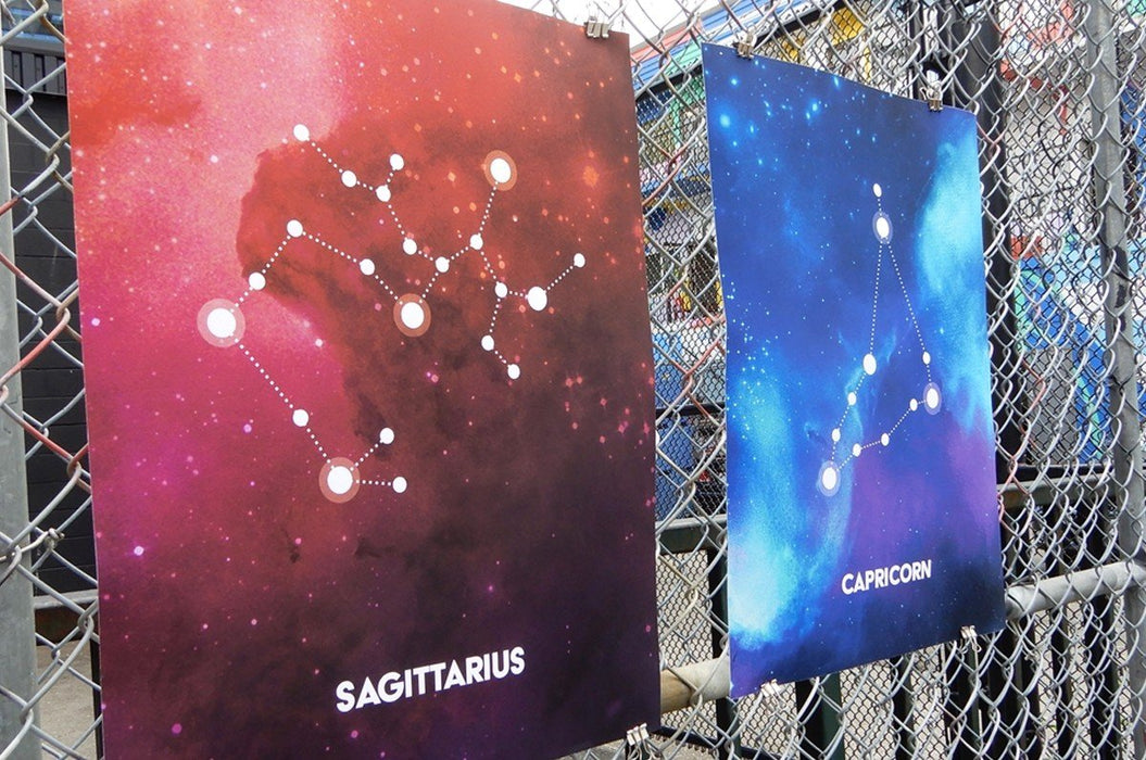 sagittarius and capricorn constellation illustrations printed on archival fine art paper | Clubcard printing Vancouver
