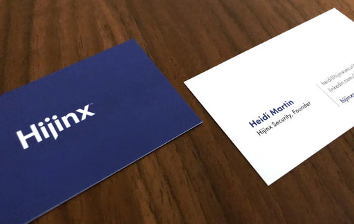 Hijinx Security Business card printed on 15pt coated card stock | Clubcard Printing Vancouver