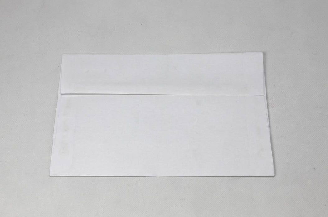 Front of an uncoated blank white wove envelope on a white background.